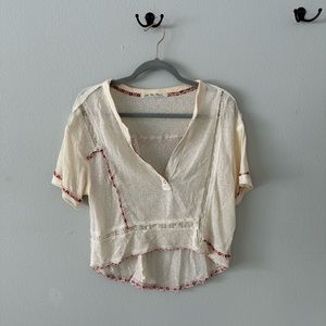 We The Free Greta short sleeve Henley Tee cream size XS